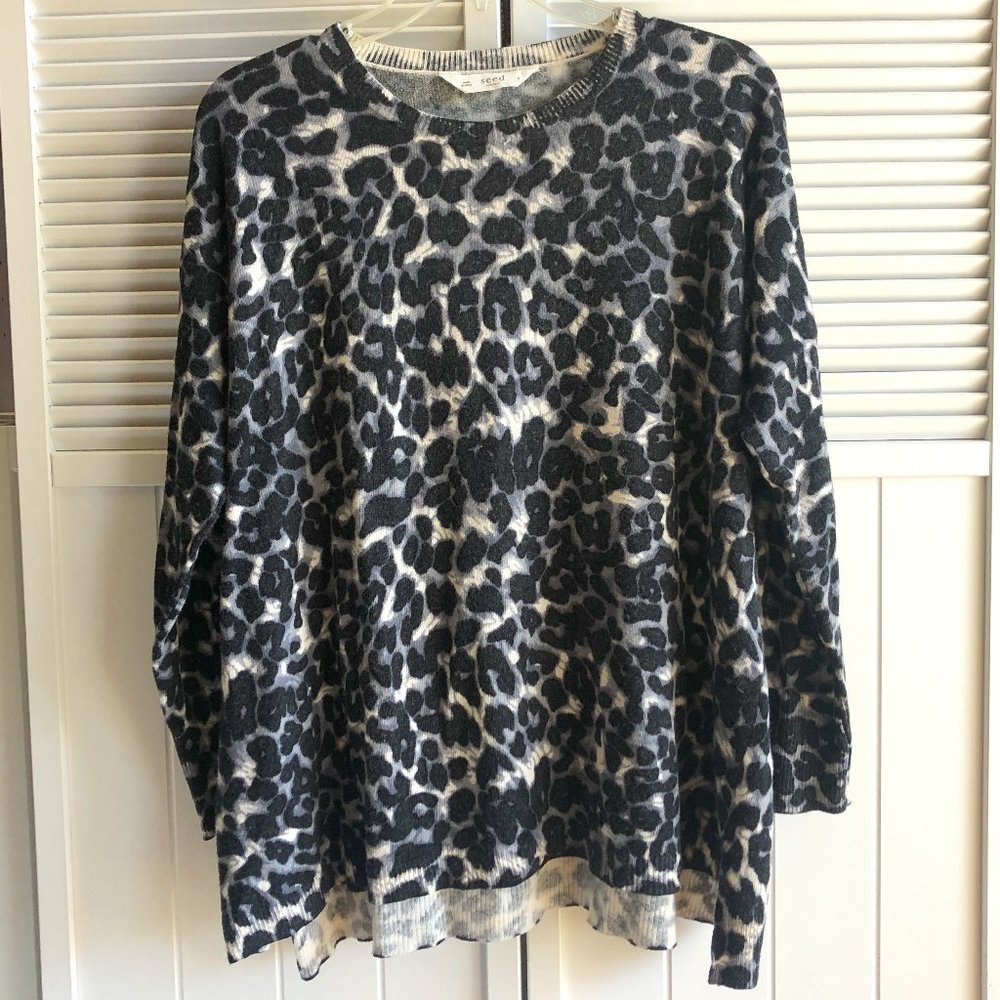 Seed Heritage Sweater (Oversized Small Leopard Print)  Cotton Wool Cashmere